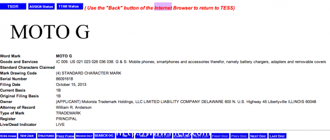 摩托罗拉新注册商标MOTO G曝光