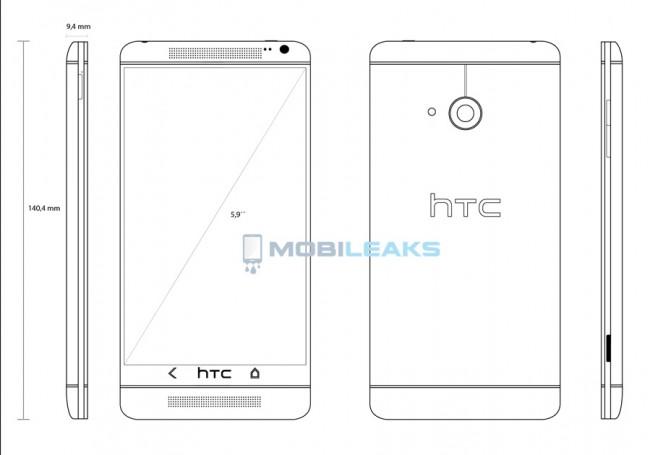 传HTC One Max将采用5.9英寸 1080p显示屏，并高通Snapdragon800处理器，主频为2.3GHz