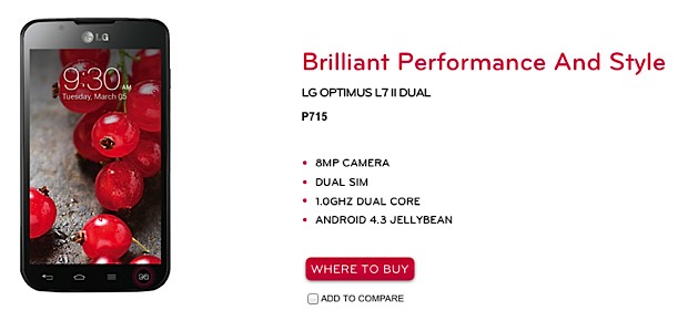 LG 新机 Optimus L7 II Dual 现身官方网站,将搭载 Android 4.3
