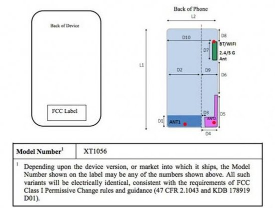 MOTO XFON Sprint定制版 XT1056 亮相FCC