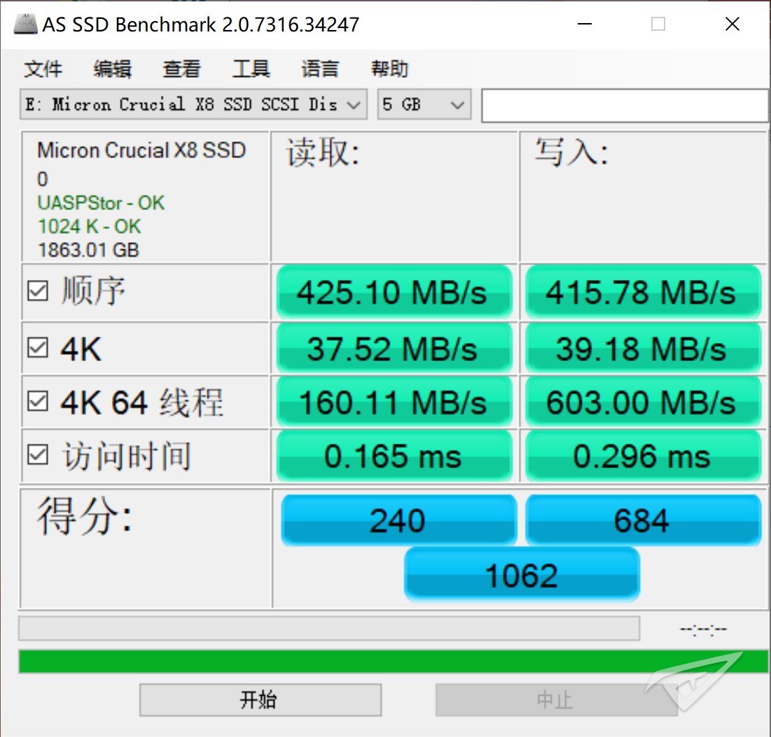 美光英睿达 Crucial X8 2TB移动SSD固态硬盘评测 USB-A接口5GB读写测试